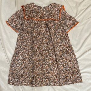 EUC Vintage Floral Dress with Orange Trim size 4/5